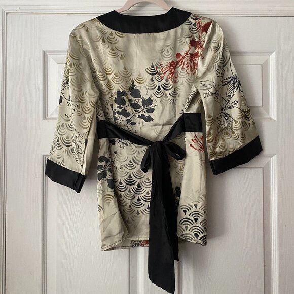 ESMERALDA Gold satin Japanese Oysho geisha belted Kimono Y2K Blouse *SMALL* - Picture 3 of 5